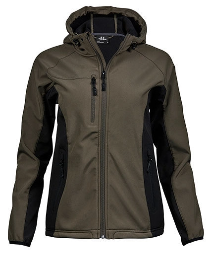 Women´s Hooded Lightweight Performance Softshell Jacket zum Besticken und Bedrucken in der Farbe Olive-Black mit Ihren Logo, Schriftzug oder Motiv.