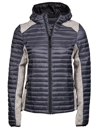 Women´s Hooded Outdoor Crossover Jacket zum Besticken und Bedrucken in der Farbe Space Grey-Grey Melange mit Ihren Logo, Schriftzug oder Motiv.