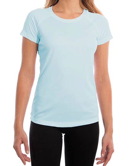 Ladies` Solar Performance Short Sleeve T-Shirt zum Besticken und Bedrucken in der Farbe Arctic Blue mit Ihren Logo, Schriftzug oder Motiv.