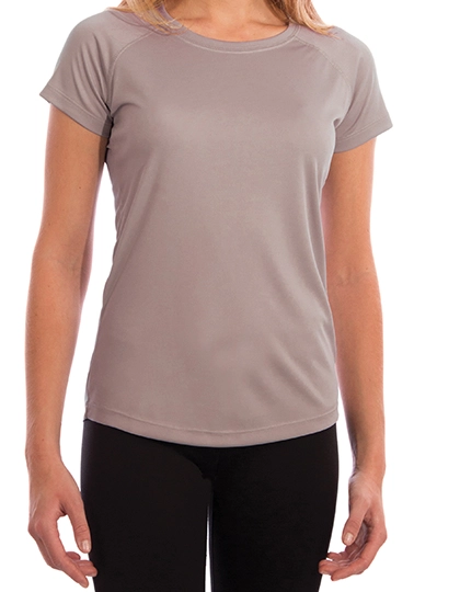 Ladies` Solar Performance Short Sleeve T-Shirt zum Besticken und Bedrucken in der Farbe Athletic Grey mit Ihren Logo, Schriftzug oder Motiv.