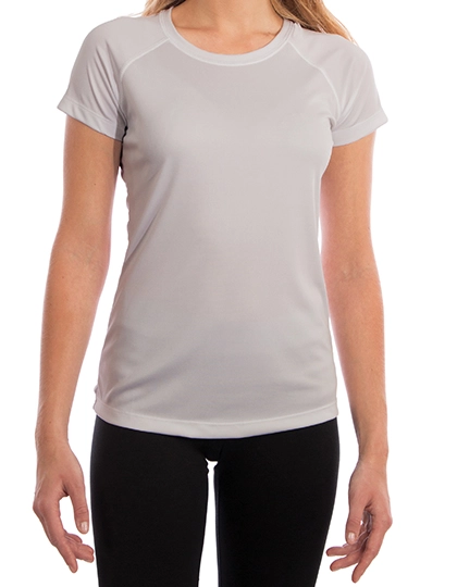 Ladies` Solar Performance Short Sleeve T-Shirt zum Besticken und Bedrucken in der Farbe Pearl Grey mit Ihren Logo, Schriftzug oder Motiv.