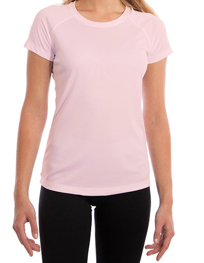 Ladies` Solar Performance Short Sleeve T-Shirt zum Besticken und Bedrucken in der Farbe Pink Blossom mit Ihren Logo, Schriftzug oder Motiv.