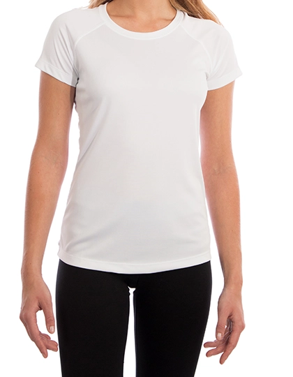 Ladies` Solar Performance Short Sleeve T-Shirt zum Besticken und Bedrucken in der Farbe White mit Ihren Logo, Schriftzug oder Motiv.