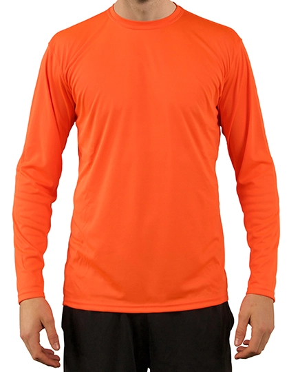 Solar Performance Long Sleeve T-Shirt zum Besticken und Bedrucken in der Farbe Safety Orange mit Ihren Logo, Schriftzug oder Motiv.