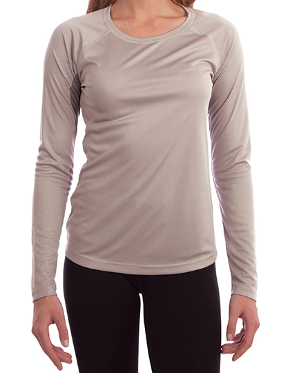 Ladies` Solar Performance Long Sleeve T-Shirt zum Besticken und Bedrucken in der Farbe Athletic Grey mit Ihren Logo, Schriftzug oder Motiv.