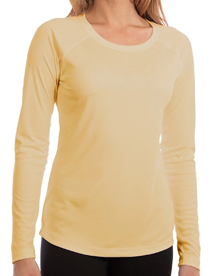 Ladies` Solar Performance Long Sleeve T-Shirt zum Besticken und Bedrucken in der Farbe Pale Yellow mit Ihren Logo, Schriftzug oder Motiv.