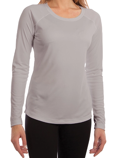 Ladies` Solar Performance Long Sleeve T-Shirt zum Besticken und Bedrucken in der Farbe Pearl Grey mit Ihren Logo, Schriftzug oder Motiv.