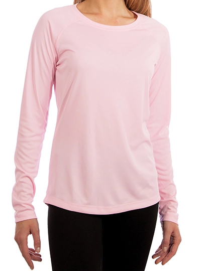 Ladies` Solar Performance Long Sleeve T-Shirt zum Besticken und Bedrucken in der Farbe Pink Blossom mit Ihren Logo, Schriftzug oder Motiv.
