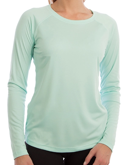 Ladies` Solar Performance Long Sleeve T-Shirt zum Besticken und Bedrucken in der Farbe Seagrass mit Ihren Logo, Schriftzug oder Motiv.