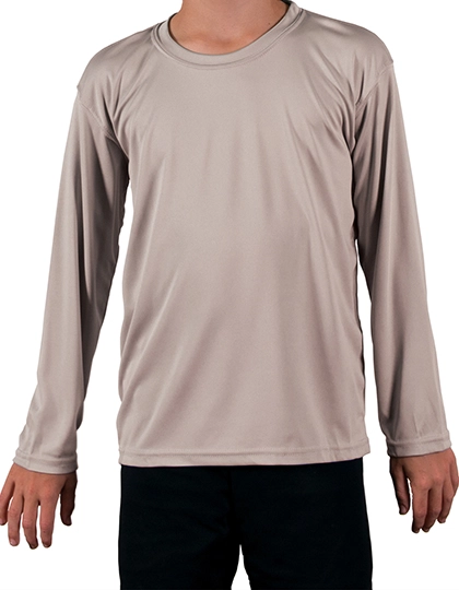 Youth Solar Performance Long Sleeve T-Shirt zum Besticken und Bedrucken in der Farbe Athletic Grey mit Ihren Logo, Schriftzug oder Motiv.