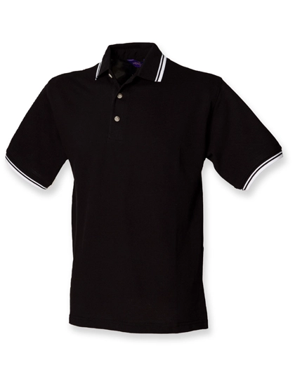 Double Tipped Piqué Polo Shirt zum Besticken und Bedrucken in der Farbe Black-White mit Ihren Logo, Schriftzug oder Motiv.