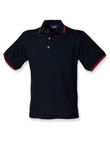 Double Tipped Piqué Polo Shirt zum Besticken und Bedrucken in der Farbe Navy-Red mit Ihren Logo, Schriftzug oder Motiv.