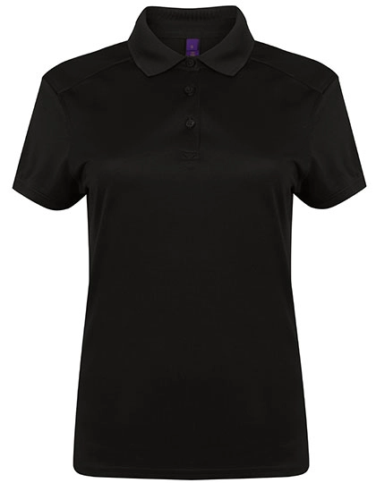 Ladies´ Slim Fit Stretch Polo Shirt + Wicking Finish zum Besticken und Bedrucken in der Farbe Black mit Ihren Logo, Schriftzug oder Motiv.