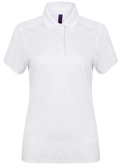 Ladies´ Slim Fit Stretch Polo Shirt + Wicking Finish zum Besticken und Bedrucken in der Farbe White mit Ihren Logo, Schriftzug oder Motiv.