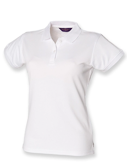 Ladies´ Coolplus® Wicking Polo Shirt zum Besticken und Bedrucken in der Farbe White mit Ihren Logo, Schriftzug oder Motiv.