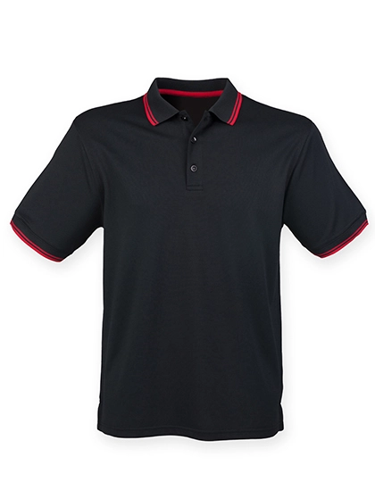 Men´s Coolplus® Short Sleeved Tipped Polo Shirt zum Besticken und Bedrucken in der Farbe Black-Red mit Ihren Logo, Schriftzug oder Motiv.