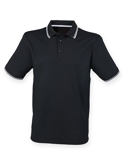 Men´s Coolplus® Short Sleeved Tipped Polo Shirt zum Besticken und Bedrucken in der Farbe Black-White mit Ihren Logo, Schriftzug oder Motiv.