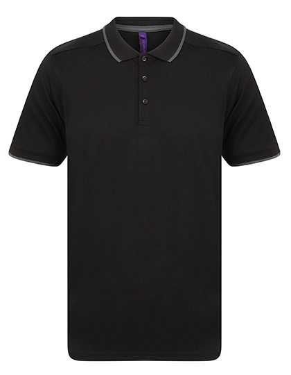 Men´s HiCool® Tipped Polo Shirt zum Besticken und Bedrucken in der Farbe Black-Charcoal mit Ihren Logo, Schriftzug oder Motiv.
