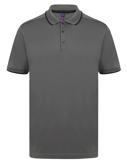 Men´s HiCool® Tipped Polo Shirt zum Besticken und Bedrucken in der Farbe Charcoal-Black mit Ihren Logo, Schriftzug oder Motiv.