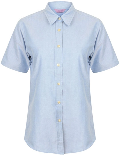 Ladies´ Classic Short Sleeved Oxford Shirt zum Besticken und Bedrucken in der Farbe Blue Oxford mit Ihren Logo, Schriftzug oder Motiv.