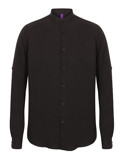 Men´s Mandarin Shirt Roll Tab Sleeve zum Besticken und Bedrucken in der Farbe Black mit Ihren Logo, Schriftzug oder Motiv.
