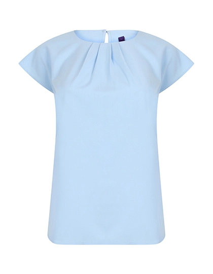 Ladies´ Pleat Front Short Sleeve Blouse zum Besticken und Bedrucken in der Farbe Light Blue mit Ihren Logo, Schriftzug oder Motiv.