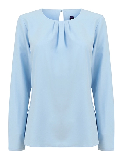 Ladies´ Pleat Front Long Sleeved Blouse zum Besticken und Bedrucken in der Farbe Light Blue mit Ihren Logo, Schriftzug oder Motiv.