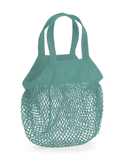 Organic Cotton Mini Mesh Grocery Bag zum Besticken und Bedrucken in der Farbe Sage Green mit Ihren Logo, Schriftzug oder Motiv.
