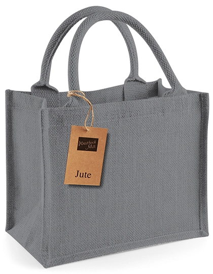 Jute Mini Gift Bag zum Besticken und Bedrucken in der Farbe Graphite Grey-Graphite Grey mit Ihren Logo, Schriftzug oder Motiv.