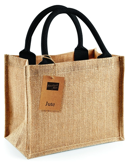 Jute Mini Gift Bag zum Besticken und Bedrucken in der Farbe Natural-Black mit Ihren Logo, Schriftzug oder Motiv.