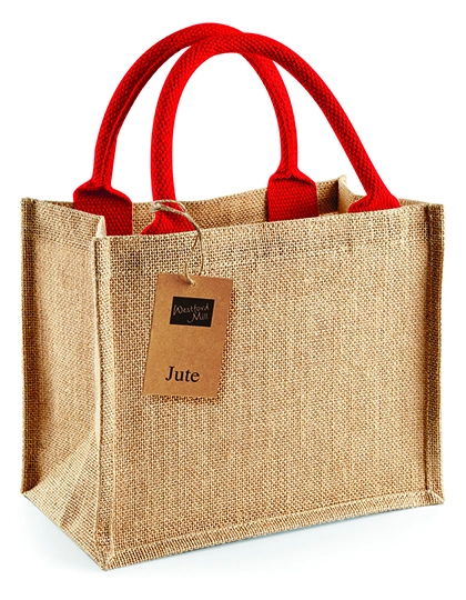 Jute Mini Gift Bag zum Besticken und Bedrucken in der Farbe Natural-Bright Red mit Ihren Logo, Schriftzug oder Motiv.
