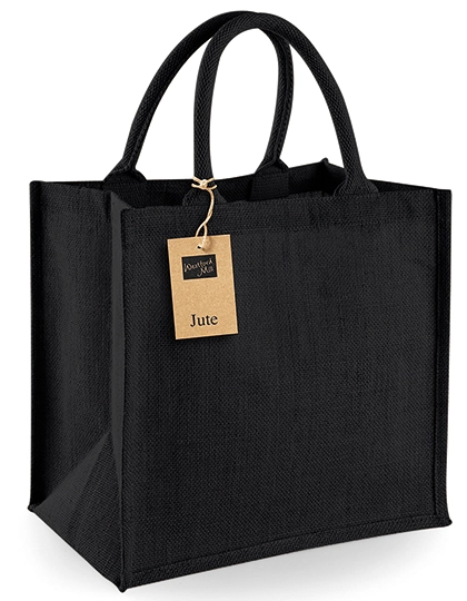 Jute Midi Shopper zum Besticken und Bedrucken in der Farbe Black-Black mit Ihren Logo, Schriftzug oder Motiv.