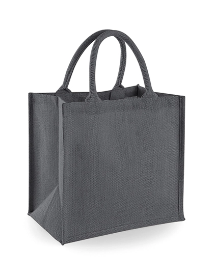 Jute Midi Shopper zum Besticken und Bedrucken in der Farbe Graphite Grey-Graphite Grey mit Ihren Logo, Schriftzug oder Motiv.
