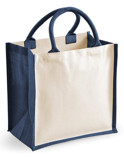 Printers Midi Jute Bag zum Besticken und Bedrucken in der Farbe Navy mit Ihren Logo, Schriftzug oder Motiv.