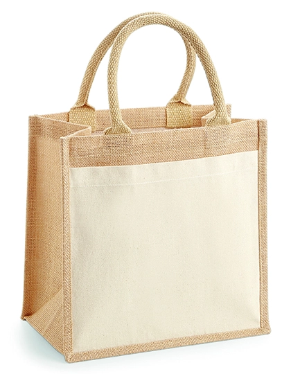 Cotton Pocket Jute Midi Bag zum Besticken und Bedrucken in der Farbe Natural mit Ihren Logo, Schriftzug oder Motiv.