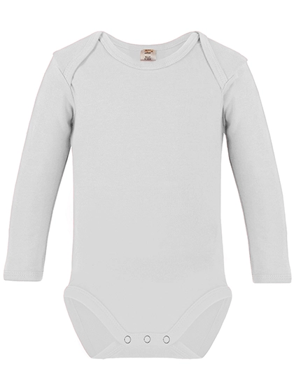 Long Sleeve Baby Bodysuit Polyester zum Besticken und Bedrucken in der Farbe White mit Ihren Logo, Schriftzug oder Motiv.