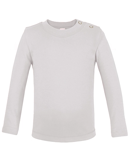 Long Sleeve Baby T-Shirt Polyester zum Besticken und Bedrucken in der Farbe White mit Ihren Logo, Schriftzug oder Motiv.