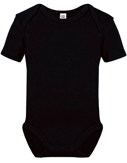 Short Sleeve Baby Bodysuit zum Besticken und Bedrucken in der Farbe Black mit Ihren Logo, Schriftzug oder Motiv.