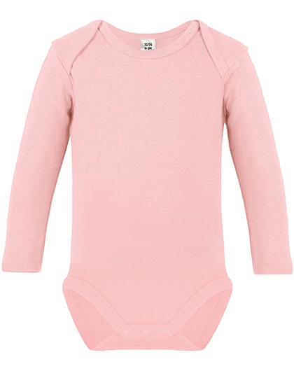 Long Sleeve Baby Bodysuit zum Besticken und Bedrucken in der Farbe Babypink mit Ihren Logo, Schriftzug oder Motiv.