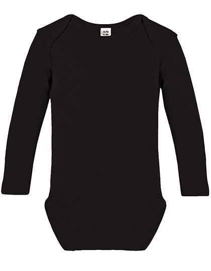 Long Sleeve Baby Bodysuit zum Besticken und Bedrucken in der Farbe Black mit Ihren Logo, Schriftzug oder Motiv.