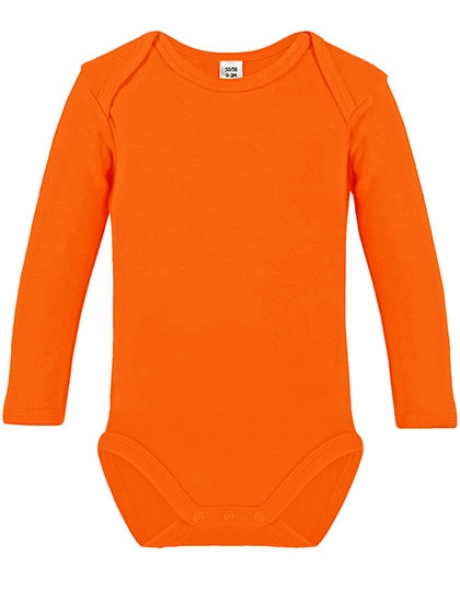 Long Sleeve Baby Bodysuit zum Besticken und Bedrucken in der Farbe Orange mit Ihren Logo, Schriftzug oder Motiv.