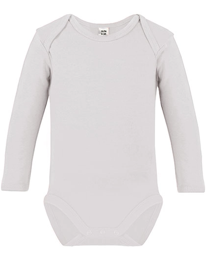 Long Sleeve Baby Bodysuit zum Besticken und Bedrucken in der Farbe White mit Ihren Logo, Schriftzug oder Motiv.