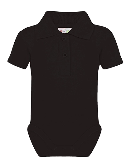 Bio Bodysuit With Polo Shirt Neck zum Besticken und Bedrucken in der Farbe Black mit Ihren Logo, Schriftzug oder Motiv.