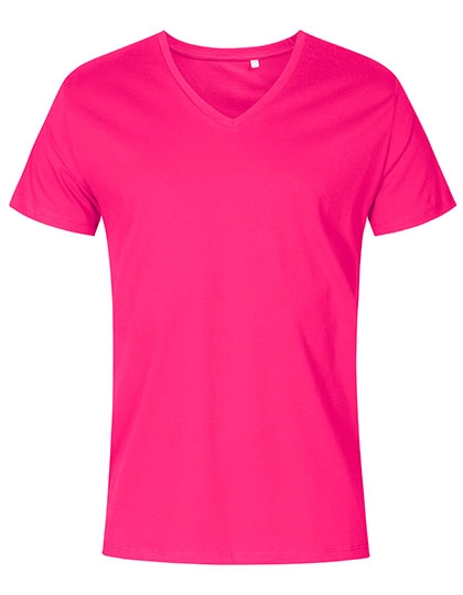 Men´s V-Neck T-Shirt zum Besticken und Bedrucken in der Farbe Bright Rose mit Ihren Logo, Schriftzug oder Motiv.