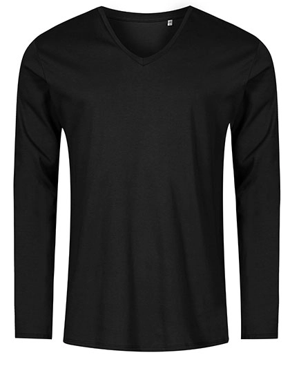 Men´s V-Neck T-Shirt Long Sleeve zum Besticken und Bedrucken in der Farbe Black mit Ihren Logo, Schriftzug oder Motiv.