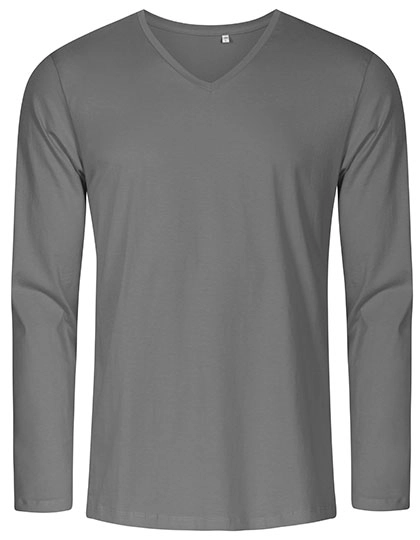 Men´s V-Neck T-Shirt Long Sleeve zum Besticken und Bedrucken in der Farbe Steel Grey (Solid) mit Ihren Logo, Schriftzug oder Motiv.