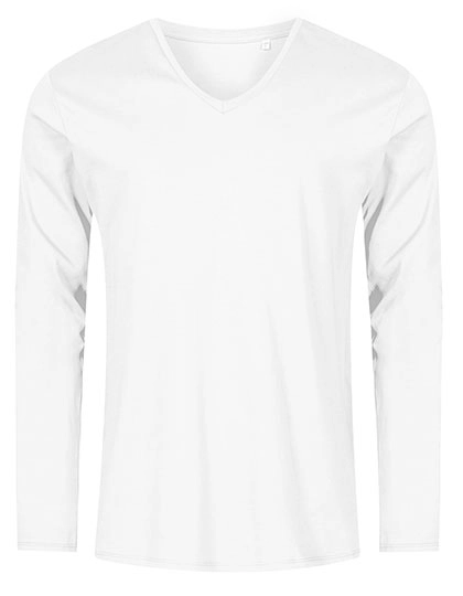 Men´s V-Neck T-Shirt Long Sleeve zum Besticken und Bedrucken in der Farbe White mit Ihren Logo, Schriftzug oder Motiv.