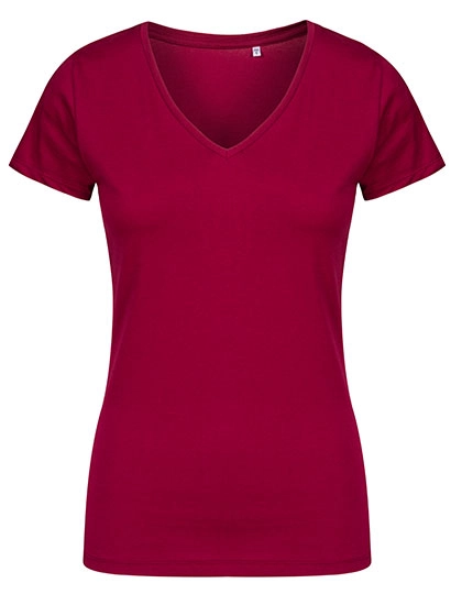 Women´s V-Neck T-Shirt zum Besticken und Bedrucken in der Farbe Berry mit Ihren Logo, Schriftzug oder Motiv.