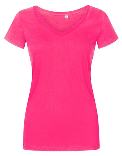 Women´s V-Neck T-Shirt zum Besticken und Bedrucken in der Farbe Bright Rose mit Ihren Logo, Schriftzug oder Motiv.