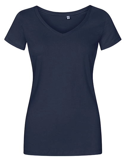 Women´s V-Neck T-Shirt zum Besticken und Bedrucken in der Farbe French Navy mit Ihren Logo, Schriftzug oder Motiv.